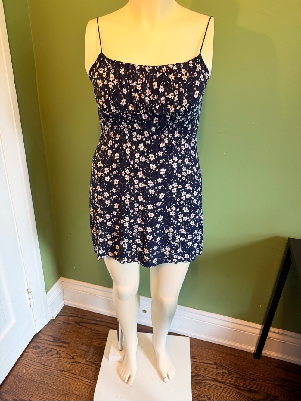 Navy Floral Spaghetti-Strap Mini Dress